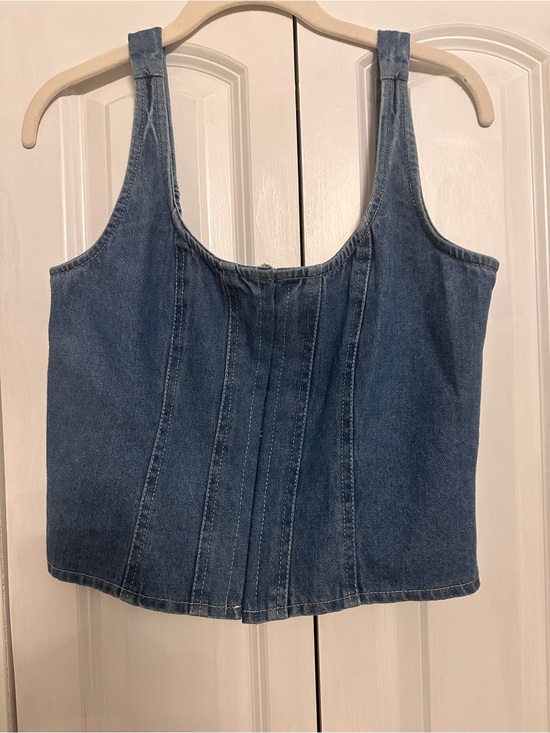 Lone Star Tops - Lone Star Blue Denim Tank Top with Panel Stitching and Eyelet Closure